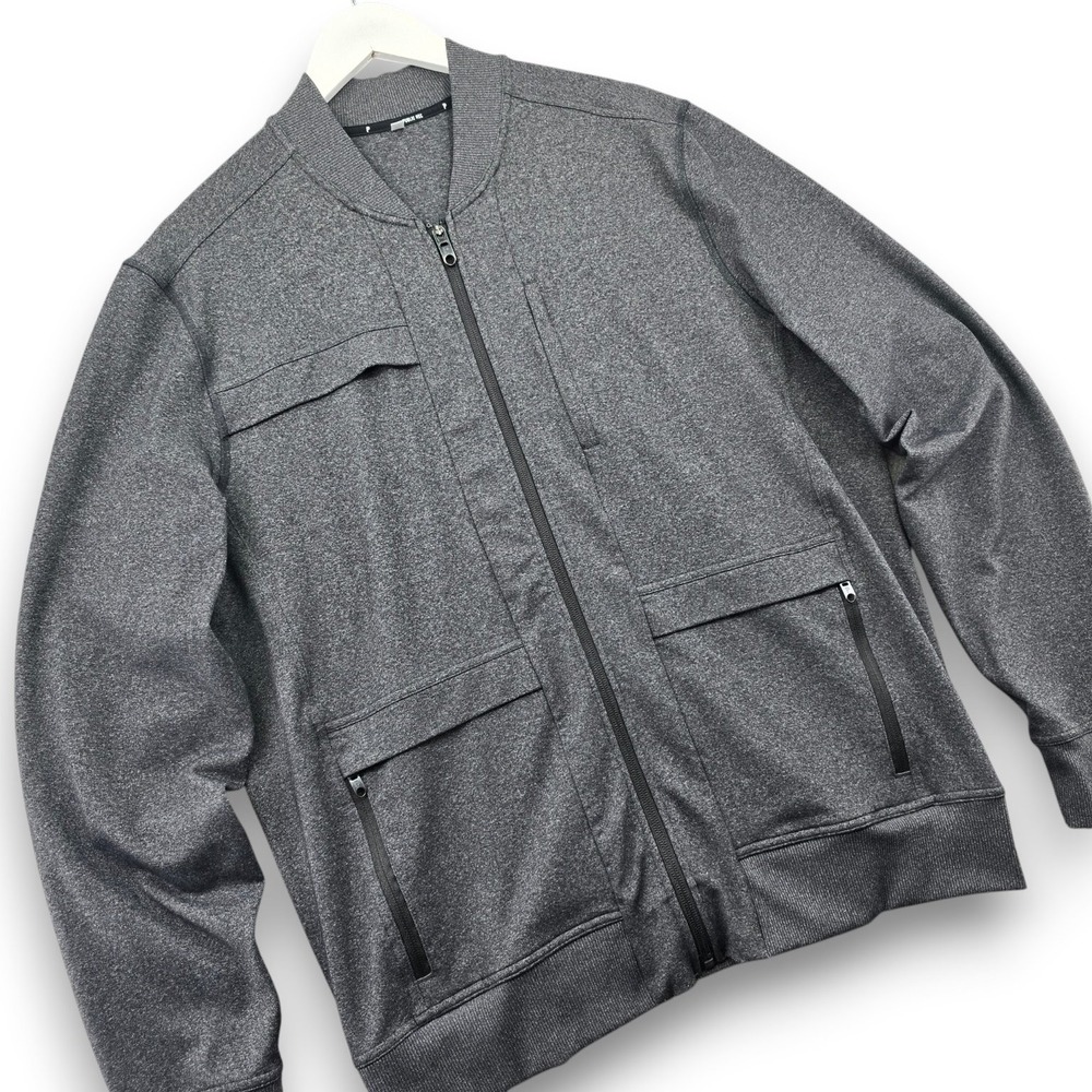 Public Rec Crosstown Bomber Jacket Mens L Heather Grey Nylon Blend Stretch Zip
